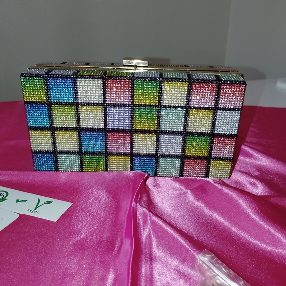 CALE Multicolor Rhinestone Grid Clutch - Picture 4 of 5